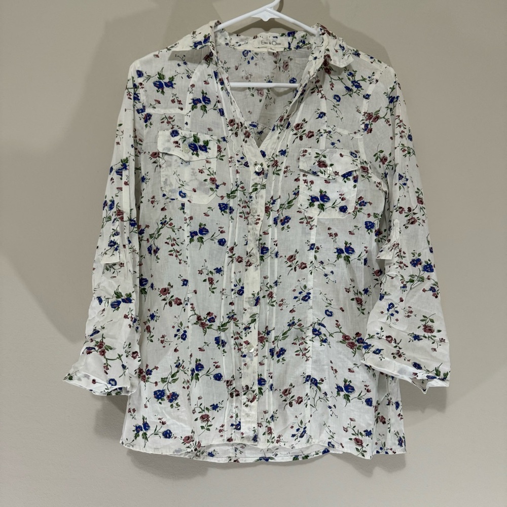 Eden & Olivia Semi-Shear 100% Cotton Colorful Floral Long Sleeve Size S - Picture 6 of 11
